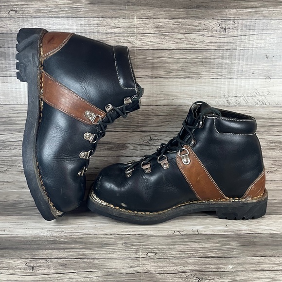 Vintage Kastinger Hiking Boots Black Leather Mountain Vibram Lace Up Size 6.5 - Picture 3 of 10